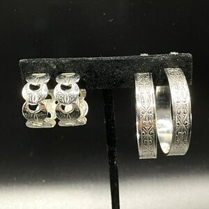 Vintage Clip-on Silver Tone Hoop Earring Lot of 2 Pair